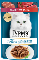 Корм консервированный для взрослых кошек ГУРМЭ Perle Язык и телятина в соусе, 75г, картинка