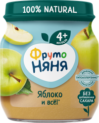 Пюре фруктовое ФРУТОНЯНЯ Яблоко, с 4 месяцев, 100г, крупный план