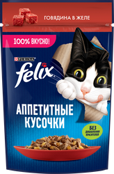Корм влажный для взрослых кошек FELIX Аппетитные кусочки Говядина в желе, 75г, изображение