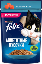 Корм влажный для взрослых кошек FELIX Аппетитные кусочки Форель в желе, 75г, картинка