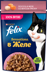Корм влажный для взрослых кошек FELIX Sensations Лосось в желе со вкусом трески, 75г, фотография