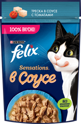 Корм влажный для взрослых кошек FELIX Sensations Треска в соусе с томатами, 75г, изображение