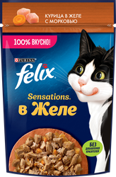 Корм влажный для взрослых кошек FELIX Sensations Курица в желе с морковью, 75г, вид