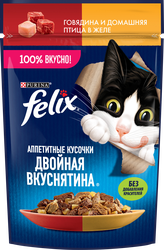 Корм влажный для взрослых кошек FELIX Двойная вкуснятина Говядина и домашняя птица в желе, 75г, детальное фото