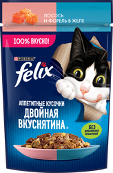 Корм влажный для взрослых кошек FELIX Двойная вкуснятина Лосось и форель в желе, 75г, фотография