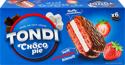 Печенье TONDI Choco Pie клубничное, глазированное, 180г, детальное фото