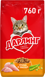 Корм сухой для взрослых кошек ДАРЛИНГ с птицей и добавлением овощей, 760г, вид