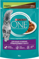 Корм консервированный для кошек PURINA ONE с уткой и индейкой, для особенно привередливых к вкусу, 75г, детальное фото