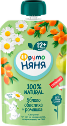 Пюре фруктово-ягодное ФРУТОНЯНЯ Яблоко и облепиха с ромашкой, с 12 месяцев, 90г, фото