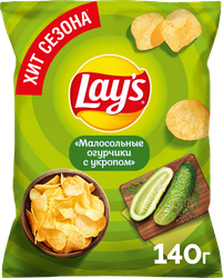 Чипсы картофельные LAY'S Малосольные огурчики с укропом, 140г, крупный план