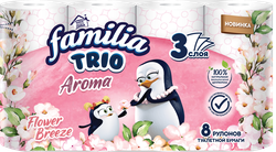 Бумага туалетная FAMILIA Trio Breeze 3-слоя, 8шт, детальное фото