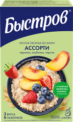 Каша овсяная БЫСТРОВ Ассорти с черникой, клубникой и персиком, 6х40г, фотография