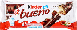 Вафли KINDER Bueno в молочном шоколаде, 43г, крупный план