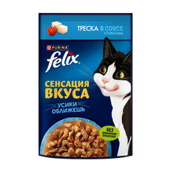 Корм влажный для взрослых кошек FELIX Sensations Треска в соусе с томатами, 75г, фото
