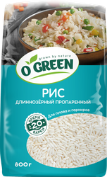 Рис длиннозерный O`GREEN пропаренный шлифованный, 800г, фотография