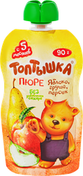 Пюре ТОПТЫШКА Яблоко, груша и персик, с 5 месяцев, 90г, картинка