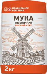 Мука пшеничная ПРАВИЛЬНОЕ РЕШЕНИЕ высший сорт, ГОСТ, 2кг, крупный план