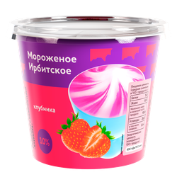 Мороженое ИРБИТСКИЙ МЗ Сливочное с клубничным наполнителем 10%, без змж, пластиковый стаканчик, 100г, изображение