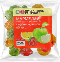 Мармелад ПРАВИЛЬНОЕ РЕШЕНИЕ! Фруктово-ягодная смесь, 250г, крупный план