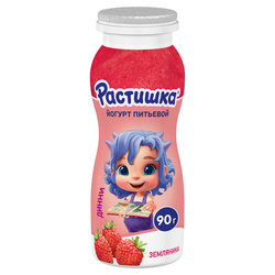 Йогурт питьевой для детей РАСТИШКА Земляника 1,6%, без змж, 90г, крупный план