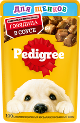 Корм консервированный для щенков PEDIGREE с говядиной в соусе, от 1 месяца, полнорационный, 85г, фото