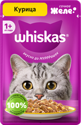 Корм консервированный для взрослых кошек WHISKAS желе с курицей, 75г, вид