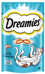 Лакомство для кошек DREAMIES Подушечки с лососем, 60г, детальное фото
