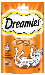 Лакомство для кошек DREAMIES Подушечки с курицей, 60г, крупный план