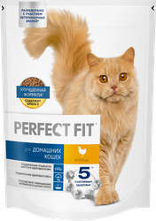 Корм сухой для взрослых кошек PERFECT FIT с курицей, для живущих в помещении, 650г, фотография