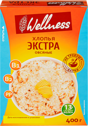 Хлопья овсяные WELLNESS Экстра, без варки, 400г, детальное фото