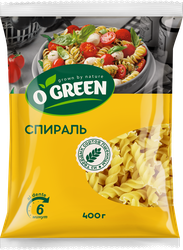 Макаронные изделия O`GREEN Спираль, группа А высший сорт, 400г, вид