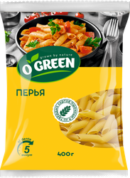 Макаронные изделия O`GREEN Перья, группа А высший сорт, 400г, вид