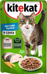Корм консервированный для кошек KITEKAT с сочными кусочками рыбы в соусе, 85г, детальное фото