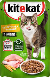 Корм консервированный для кошек KITEKAT c сочными кусочками курицы в желе, 85г, фотография