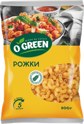Макаронные изделия O`GREEN Рожки, группа А высший сорт, 800г, крупный план