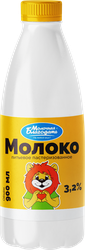 Молоко пастеризованное МОЛОЧНАЯ БЛАГОДАТЬ 3,2%, без змж, 900мл, крупный план