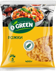 Макаронные изделия O`GREEN Рожки, группа А, 400г, крупный план