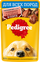 Корм консервированный для взрослых собак PEDIGREE с говядиной и ягненком в соусе, 85г, фото