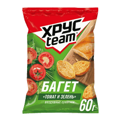 Сухарики ХРУСTEAM багет Томат и зелень, 60г, крупный план