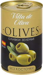 Оливки зеленые VILLA DE OLIVA без косточки, 314мл, крупный план