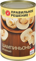 Шампиньоны ПРАВИЛЬНОЕ РЕШЕНИЕ резаные, 425мл, вид