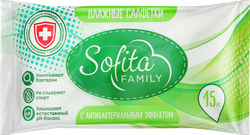 Салфетки влажные SOFITA антибактериальные, 15шт, детальное фото