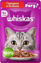 Корм консервированный для взрослых кошек WHISKAS рагу с говядиной и ягненком, 75г, картинка
