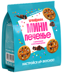 Печенье сдобное Mini Сookies с шоколадом и хрустящим драже, 200г, крупный план