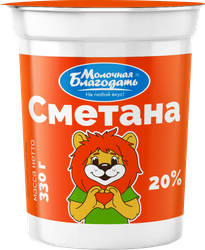 Сметана МОЛОЧНАЯ БЛАГОДАТЬ 20%, без змж, 330г, вид