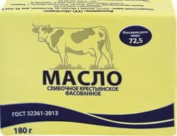 Масло сладкосливочное МАСЛЕНКИНО Крестьянское 72.5%, без змж, 180г, крупный план