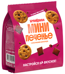 Печенье сдобное БРЯНКОНФИ Mini Cookies с кусочками шоколада, 200г, фото