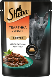 Корм консервированный для взрослых кошек SHEBA ломтики в соусе с телятиной и языком, 75г, фото