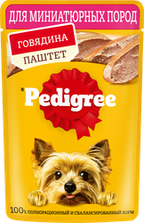 Корм консервированный для взрослых собак PEDIGREE паштет с говядиной, для миниатюрных пород, 80г, вид