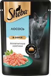 Корм консервированный для взрослых кошек SHEBA ломтики в соусе с лососем, 75г, фотография